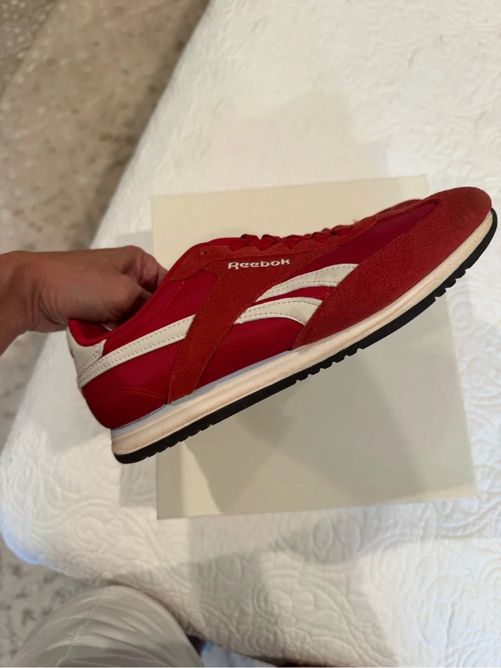 Reebok Womens Red Suede & Mesh Low-Top Sneakers